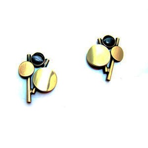 Antique Gold Studs with Dark Gray Catsite Christophe Poly